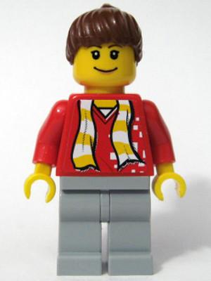 LEGO Minifigure-Soccer Fan Red - Sand Blue Legs, Striped Scarf and Dots Pattern Torso Sticker (3569)-Sports / Soccer-SOC115S-Creative Brick Builders